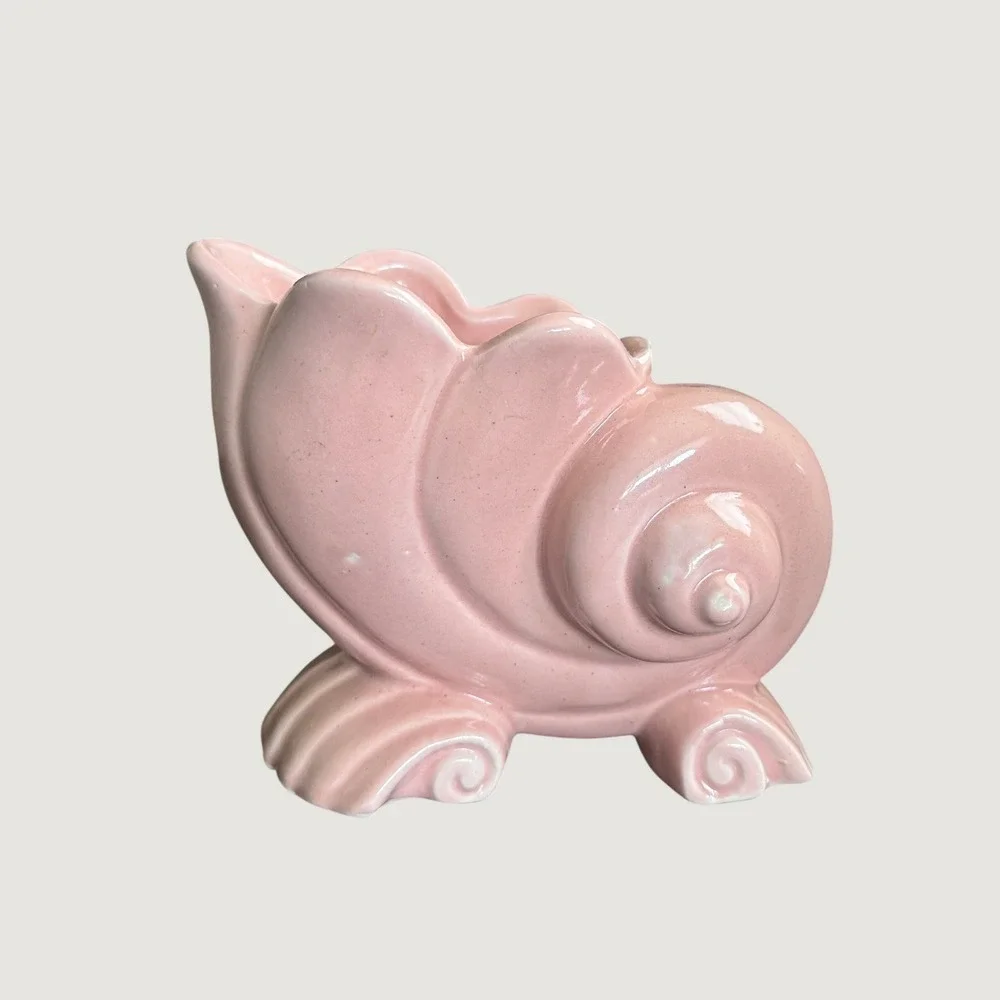 Vintage Pink Ceramic Seashell Planter Nautical Conch Shell Vase Coastal Decor